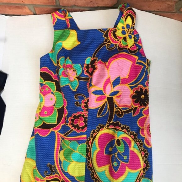 Lilly Pulitzer 100% Cotton Dress Bright Print Sleeveless Zipper Sheath Lined 2 - Picture 13 of 15